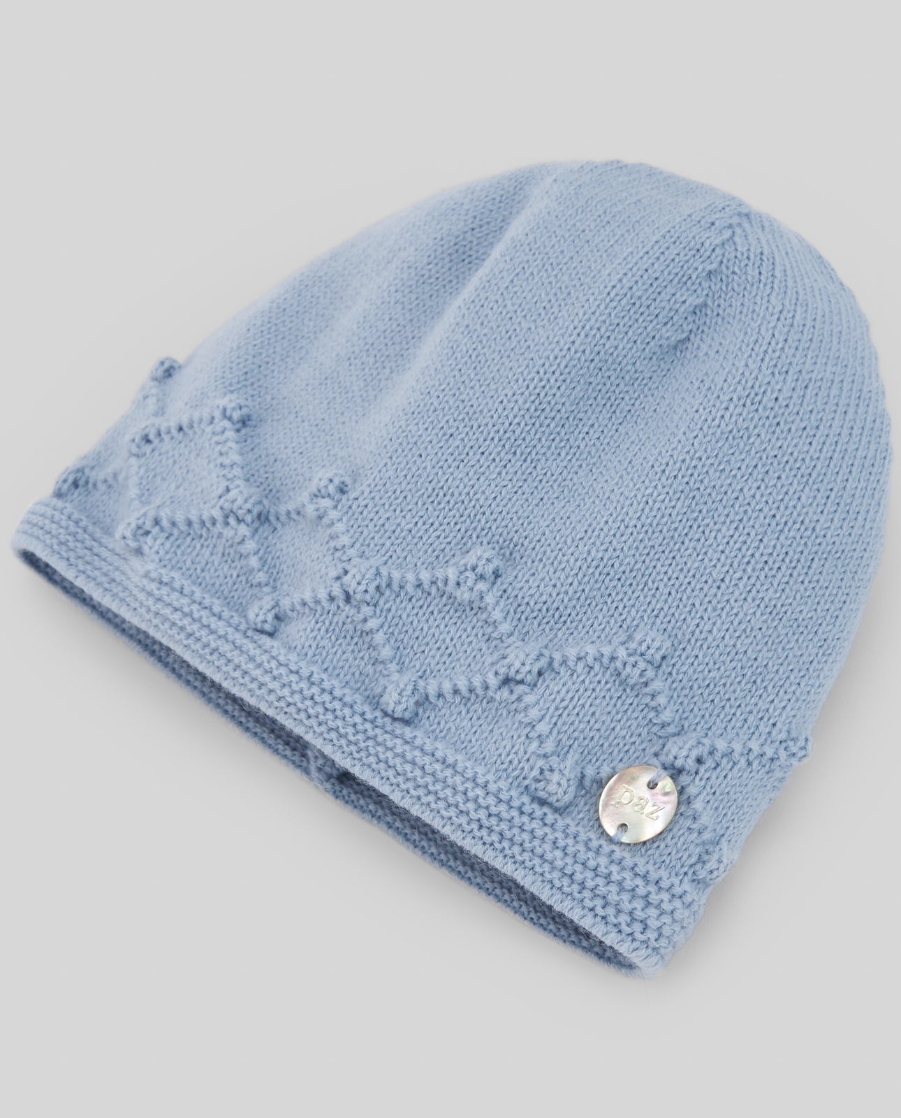 PAZ RODRIGUEZ Cappello in lana merino extrafine azzurro polvere con picot Autunno-Inverno