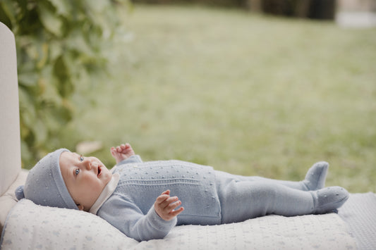 PAZ RODRIGUEZ Tutina 2 pezzi con Cappellino lana merino Extrafine Azzurro Autunno-Inverno