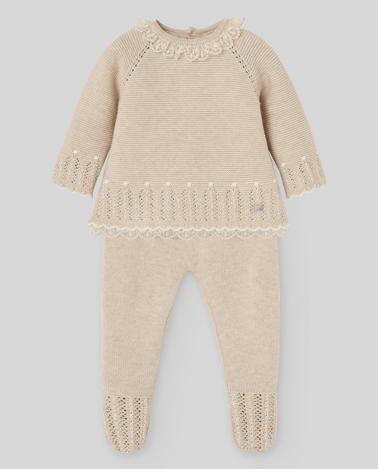 PAZ RODRIGUEZ Tutina 2 pezzi con Cuffia Cotone-Cashmere Avena-Rosa Autunno-Inverno