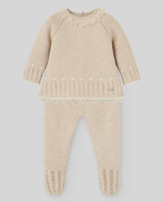 PAZ RODRIGUEZ Tutina 2 pezzi con Cuffia Cotone-Cashmere Avena-Rosa Autunno-Inverno