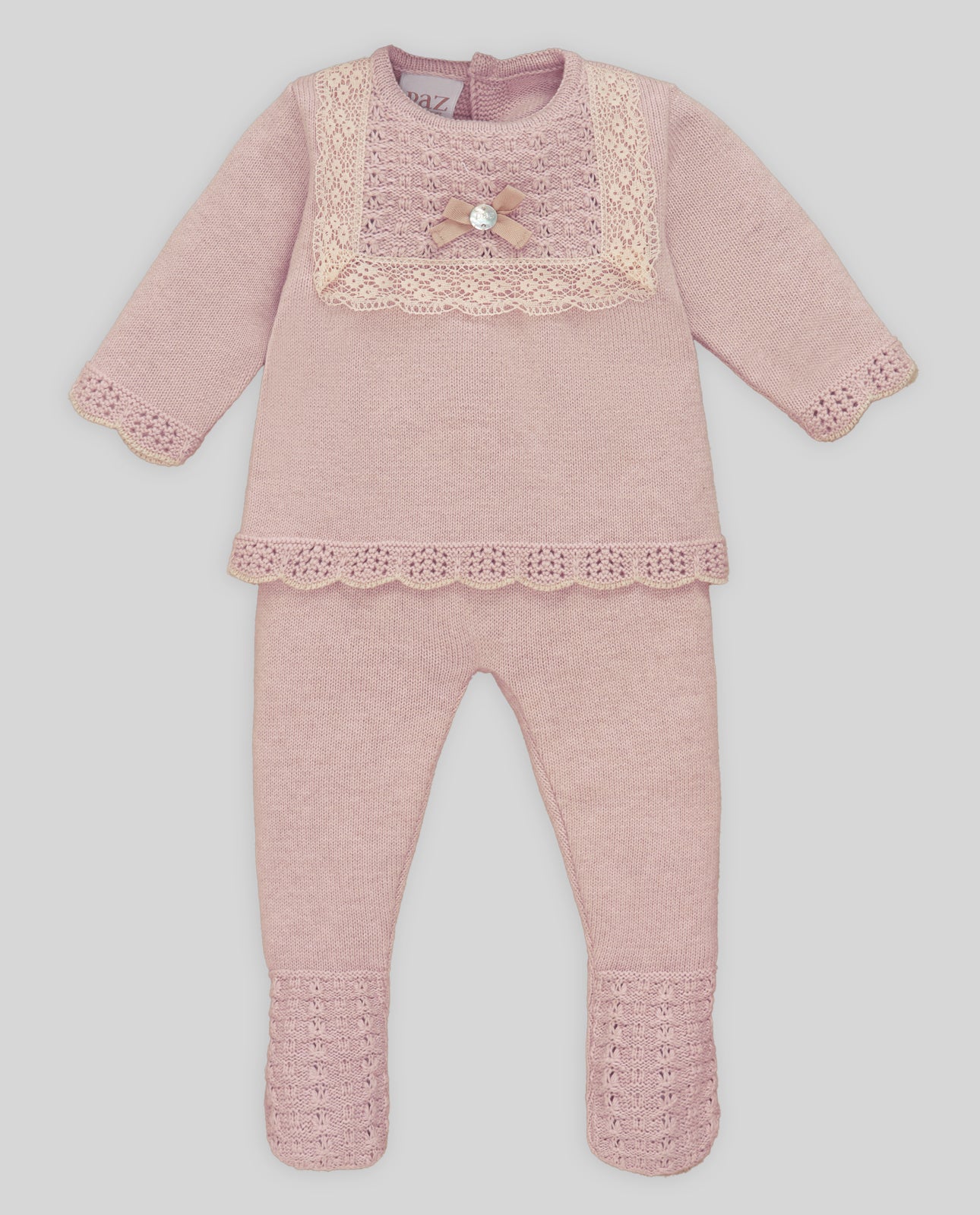 PAZ RODRIGUEZ Tutina 2 pezzi con Cuffia Cotone-Cashmere Rosa Cipria-Avena Autunno-Inverno