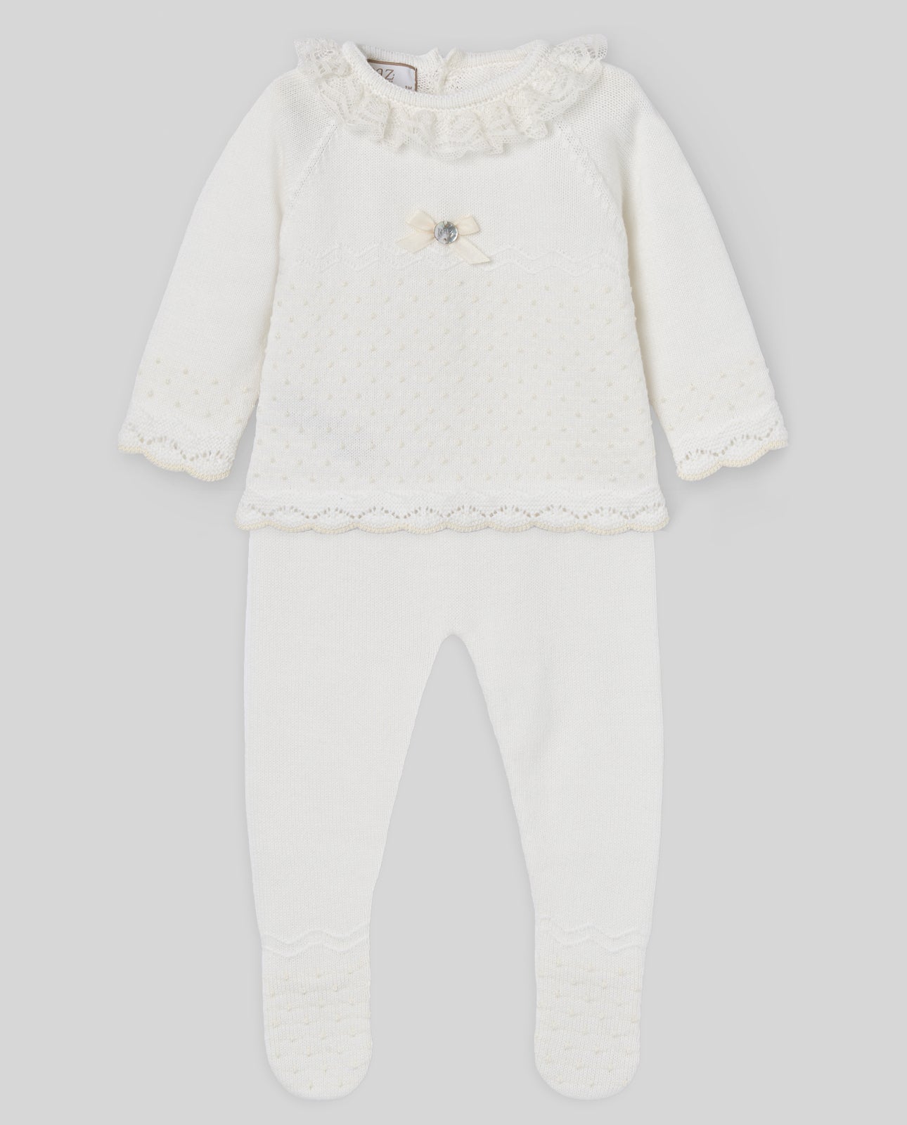 PAZ RODRIGUEZ Tutina 2 pezzi + Cuffia Panna-Beige Cotone Primavera-Estate