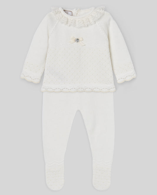 PAZ RODRIGUEZ Tutina 2 pezzi + Cuffia Panna-Beige Cotone Primavera-Estate