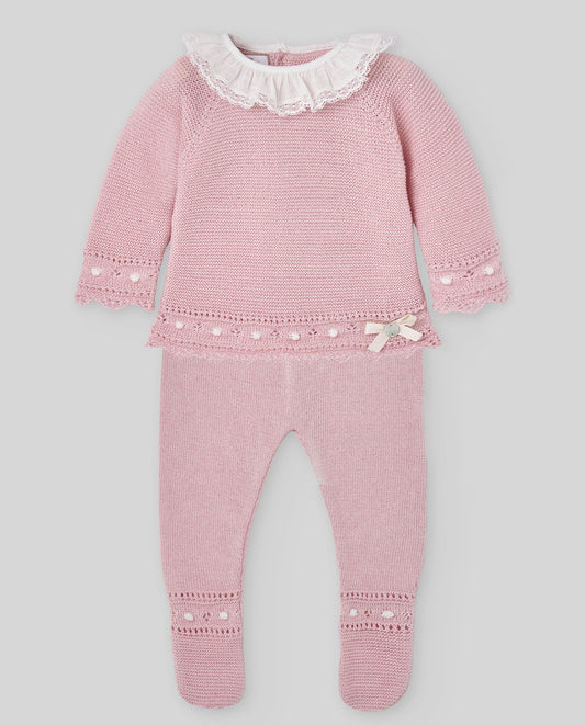 PAZ RODRIGUEZ Tutina 2 pezzi + Cuffia Rosa Antico-Panna Cotone Primavera-Estate