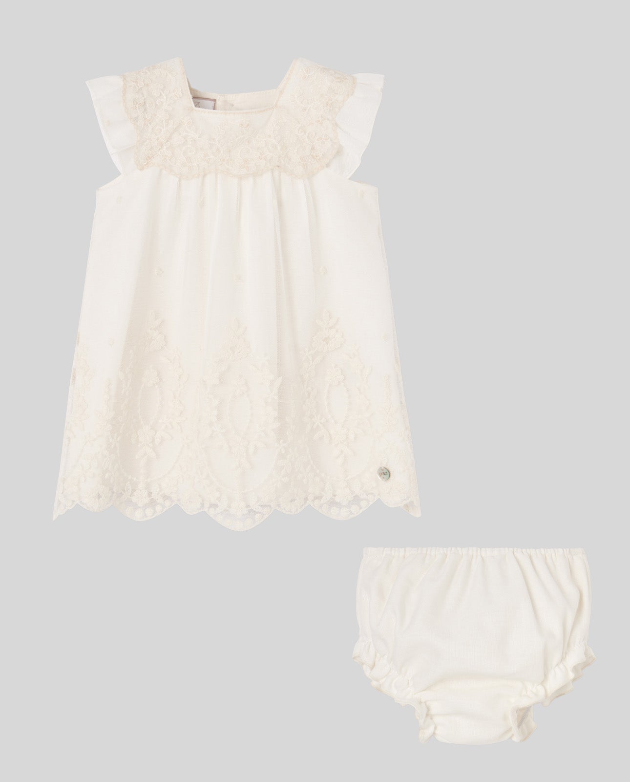 PAZ RODRIGUEZ Vestito+Coulotte Cerimonia in Tulle Ricamato Color Crema Primavera-Estate