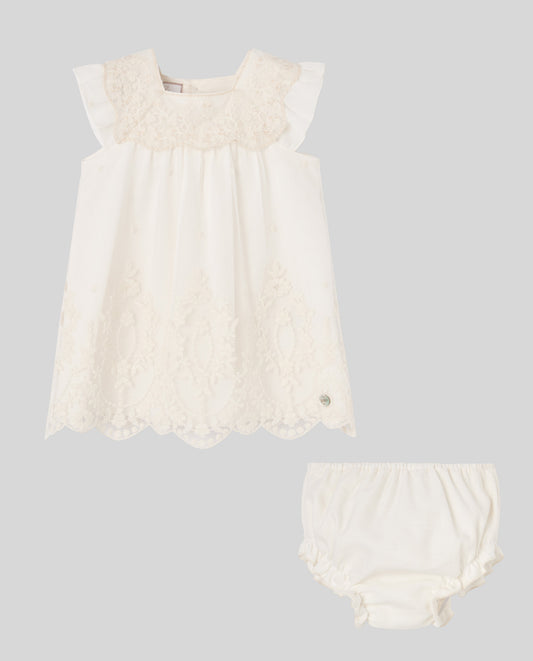 PAZ RODRIGUEZ Vestito+Coulotte Cerimonia in Tulle Ricamato Color Crema Primavera-Estate