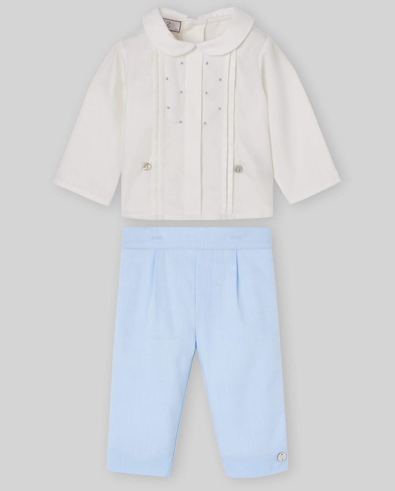 PAZ RODRIGUEZ Set 3 pezzi Cerimonia Blusa+ Pantalone + Cardigan Panna-Azzurro Polvere Autunno-Inverno