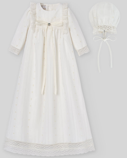 PAZ RODRIGUEZ Veste Battesimale+Coulotte+Cuffia Colore Crema Primavera-Estate