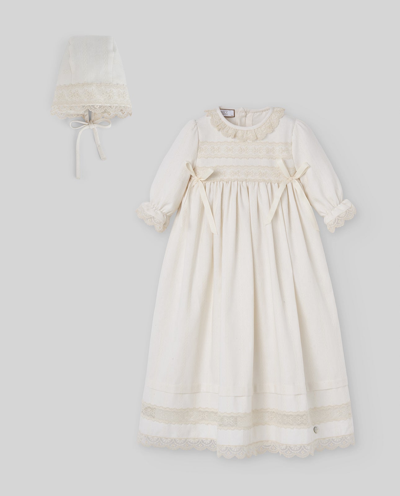PAZ RODRIGUEZ Set Veste Battesimale + Cuffia + Coulotte + Mantella Panna Autunno-Inverno