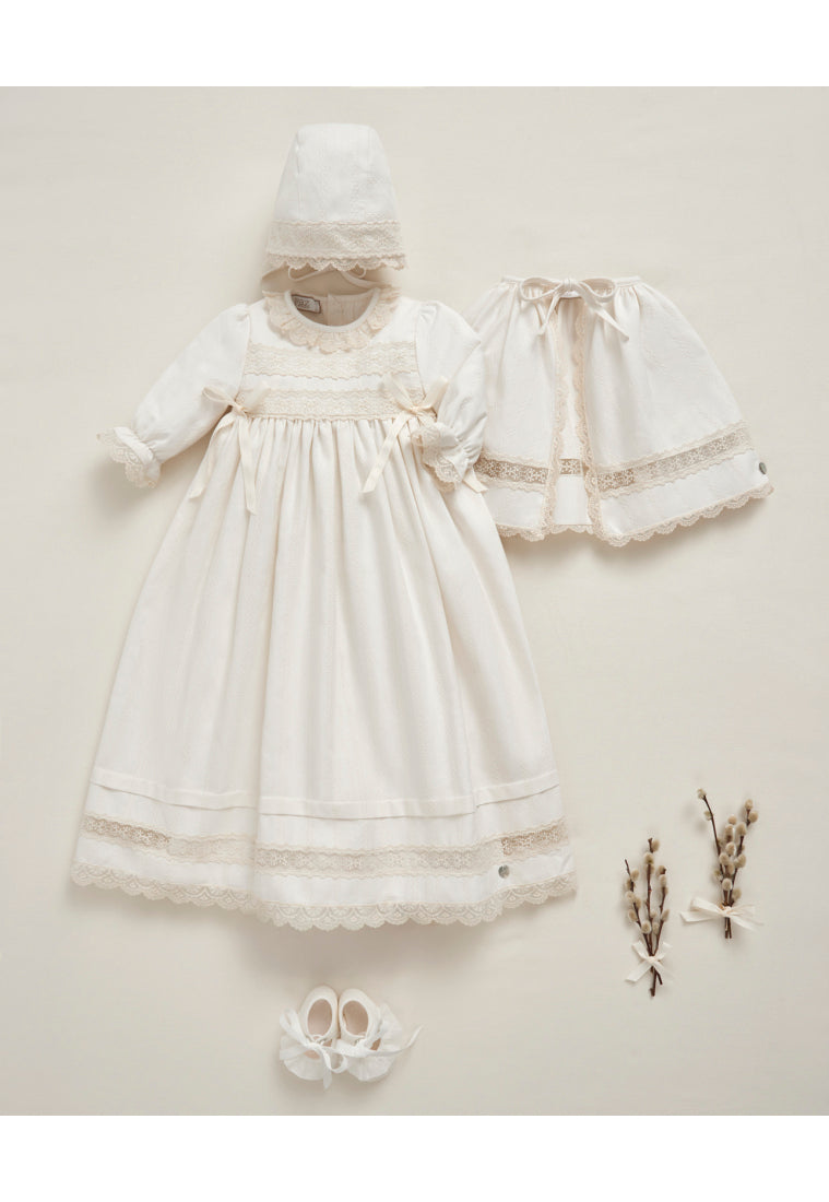 PAZ RODRIGUEZ Set Veste Battesimale + Cuffia + Coulotte + Mantella Panna Autunno-Inverno