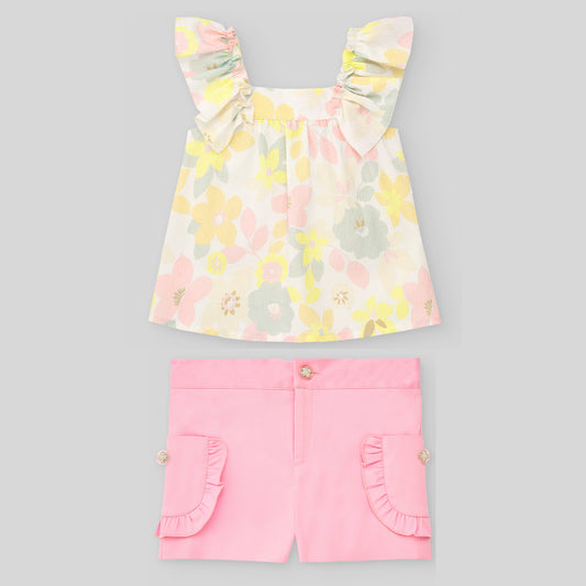 PAZ RODRIGUEZ 2-piece set Multicolored cotton top + pink shorts