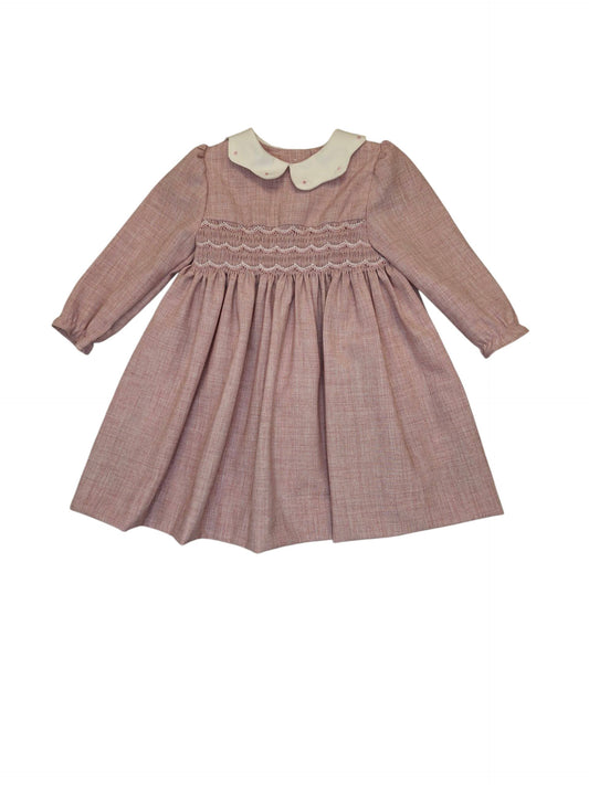 MALVI & CO. Vestito in Flanella con Punto Smock Rosa Autunno-Inverno