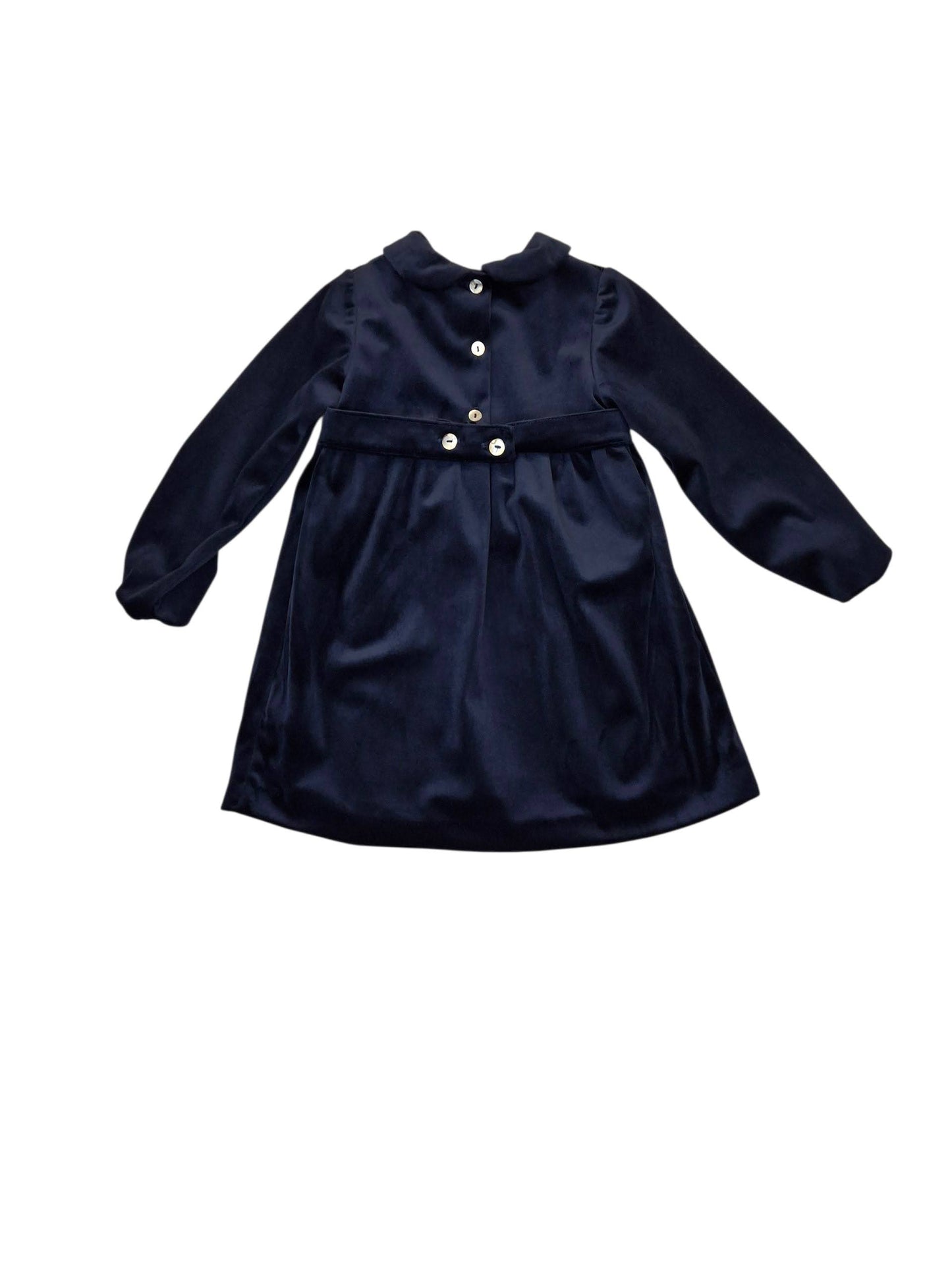MALVI & CO. Vestito Baby in Velluto Blu Navy con Punto Smock Autunno-Inverno