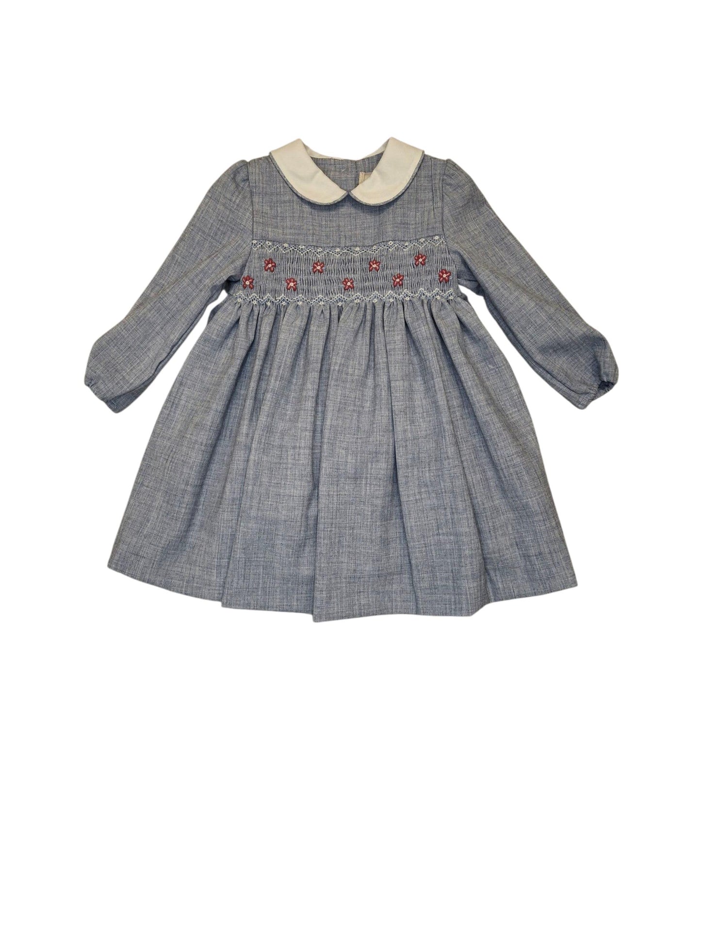 MALVI & CO. Vestito in Flanella con Punto Smock Azzurro Autunno-Inverno