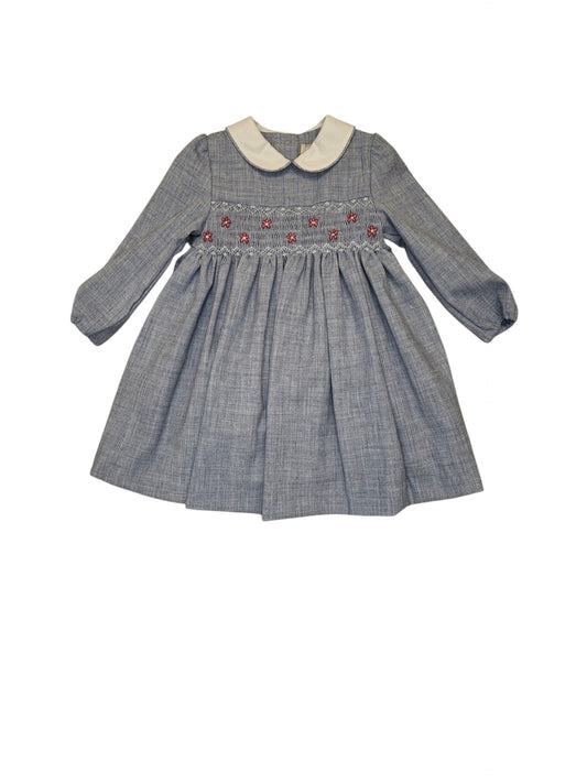 MALVI & CO. Vestito in Flanella con Punto Smock Azzurro Autunno-Inverno