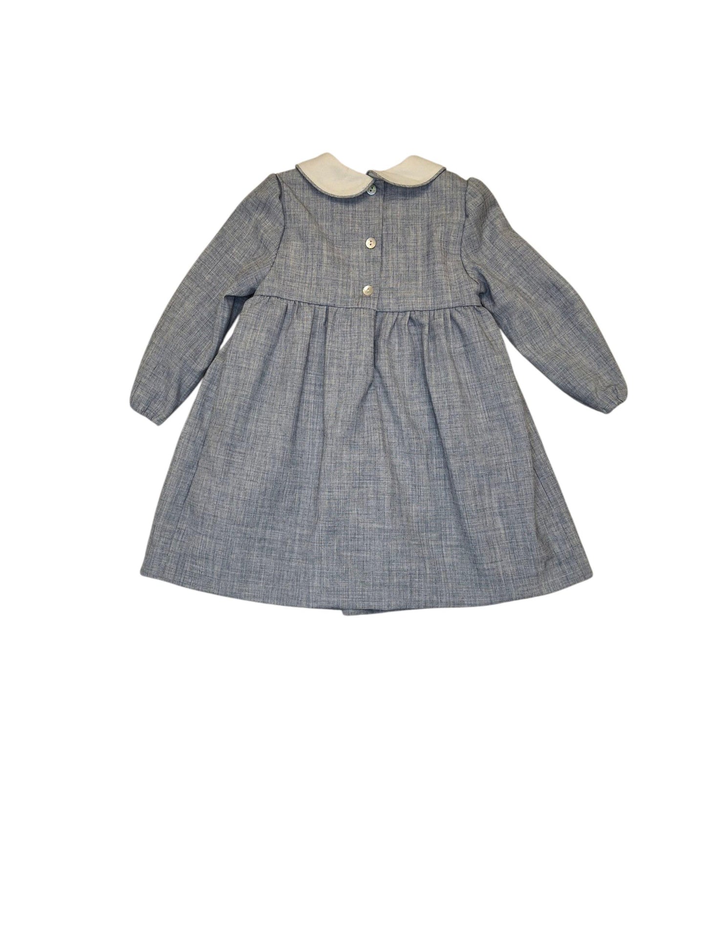 MALVI & CO. Vestito in Flanella con Punto Smock Azzurro Autunno-Inverno