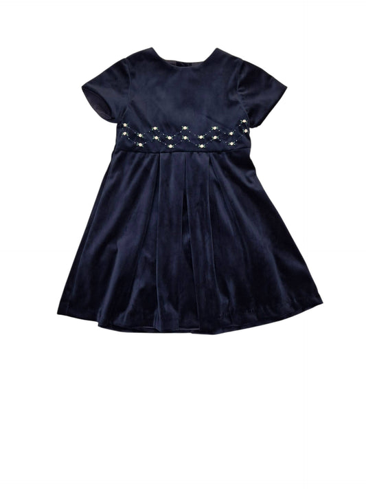 MALVI & CO. Vestito Bambina in Velluto Blu Navy con Ricamo Autunno-Inverno