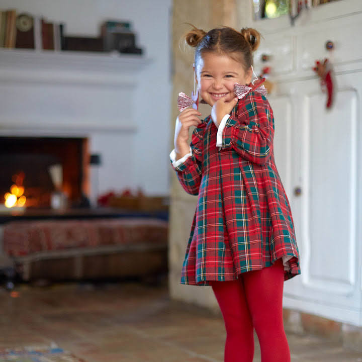 ALL SMALL Red-green-cream Tartan dress with tights Scaglione Kids ALL SMALL Red-green-cream Tartan dress with tights Scaglione Kids