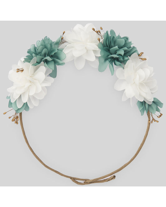 PAZ RODRIGUEZ Ceremonial Crown Flowers Aqua Green-White