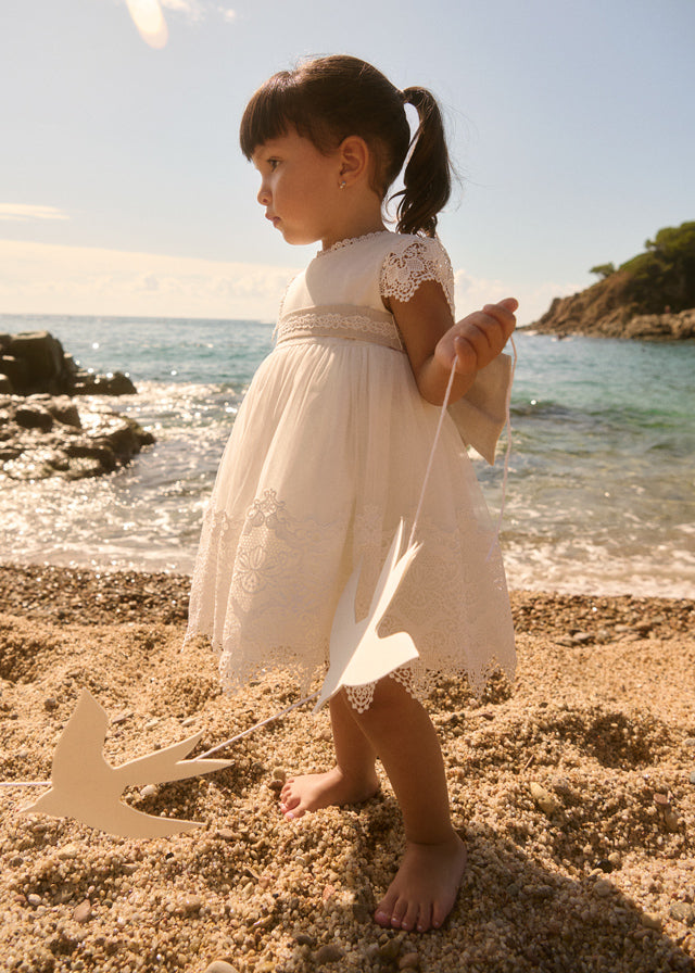 ABEL & LULA Abito Tulle Cerimonia Ricamato  Pizzo Guipur Panna-Sabbia primavera-Estate