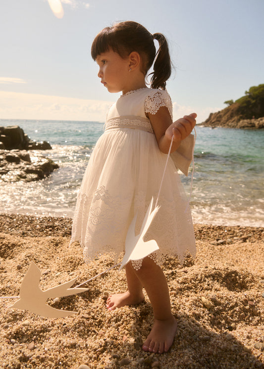 ABEL & LULA Abito Tulle Cerimonia Ricamato  Pizzo Guipur Panna-Sabbia primavera-Estate