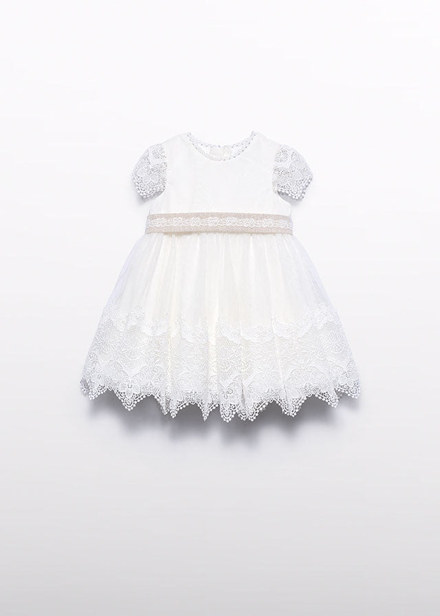 ABEL & LULA Abito Tulle Cerimonia Ricamato  Pizzo Guipur Panna-Sabbia primavera-Estate