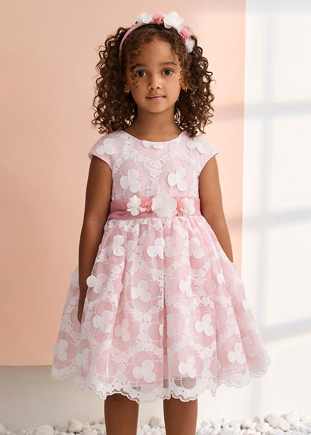 ABEL & LULA Vestito Cerimonia Organza Fiori Panna-Rosa Primavera-Estate