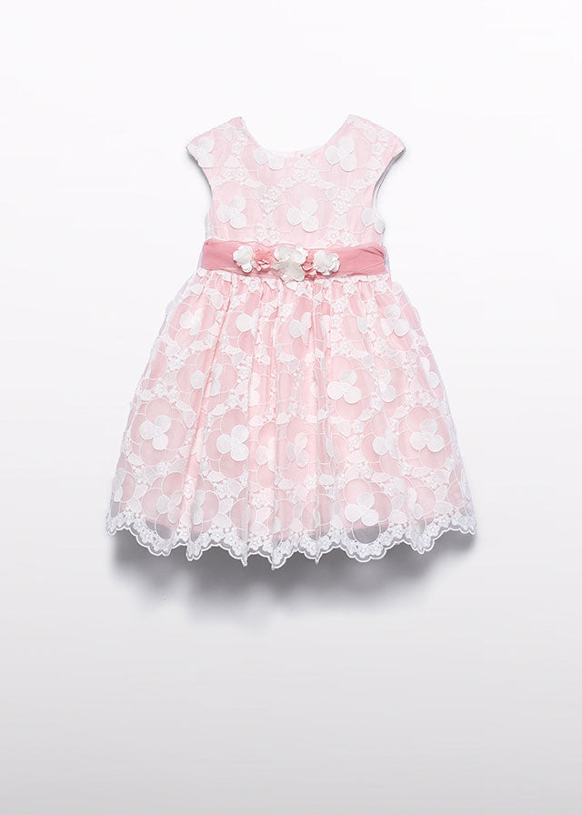 ABEL & LULA Vestito Cerimonia Organza Fiori Panna-Rosa Primavera-Estate