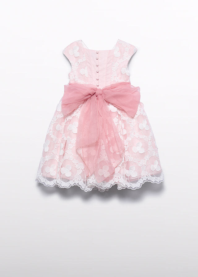 ABEL & LULA Vestito Cerimonia Organza Fiori Panna-Rosa Primavera-Estate