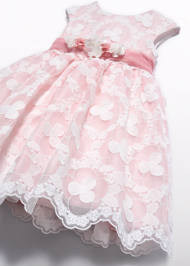 ABEL & LULA Vestito Cerimonia Organza Fiori Panna-Rosa Primavera-Estate