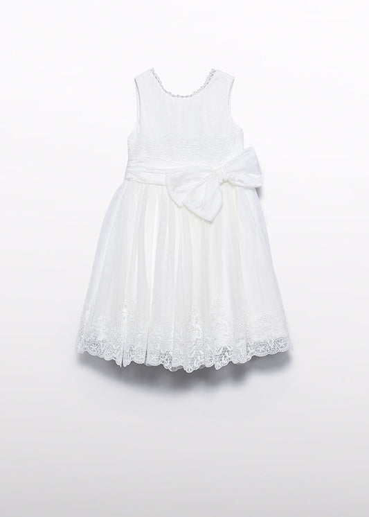 ABEL& LULA Abito Cerimonia Tulle Pizzo Fiocco Panna Primavera-Estate