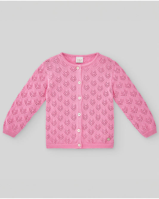 PAZ RODRIGUEZ Long Cyclamen Pink Cotton Thread Cardigan