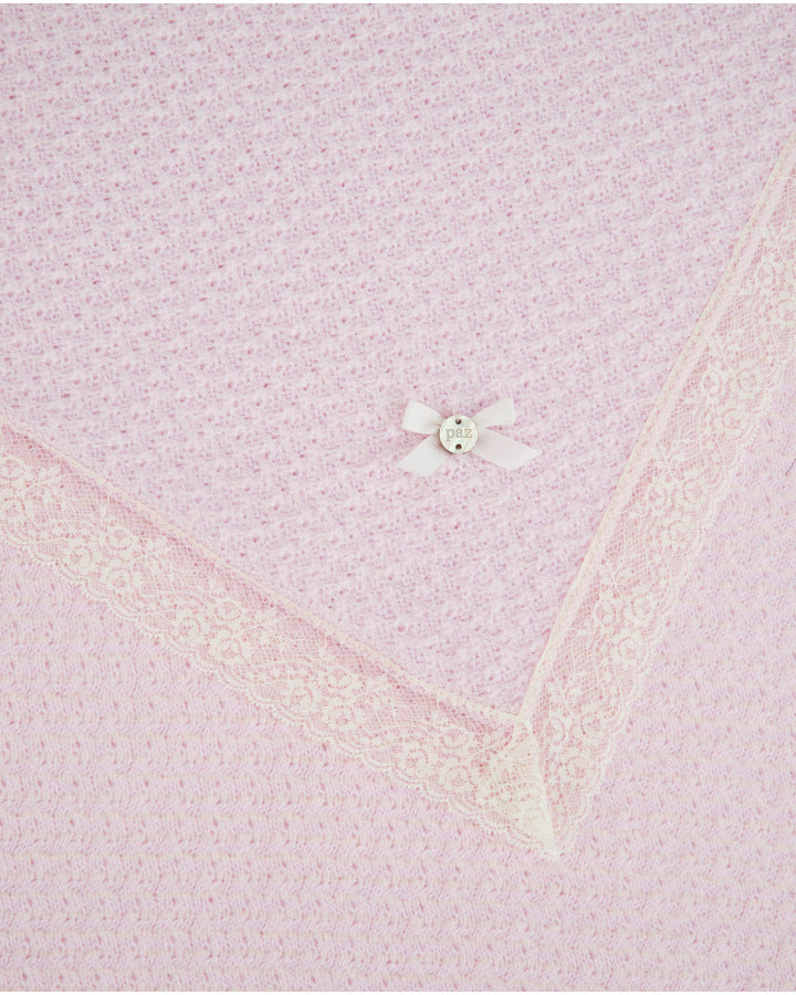 PAZ RODRIGUEZ Coperta Scialle Lana merino Extrafine Pizzo Rosa-Panna Autunno-Inverno
