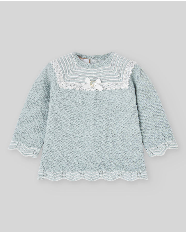 PAZ RODRIGUEZ Tutina Due Pezzi + Cuffia Lana Merino Extrafine Verde Salvia-Panna Autunno-Inverno