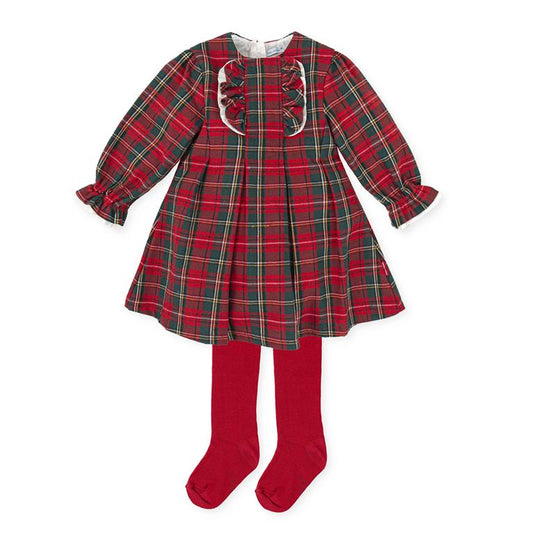 ALL SMALL Red-green-cream Tartan dress with tights