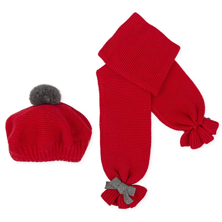 TUTTO PICCOLO Set cappello+sciarpa rosso-grigio