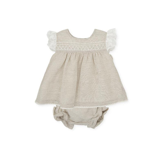 ALL SMALL Sand-White Linen Blend Coulotte Dress
