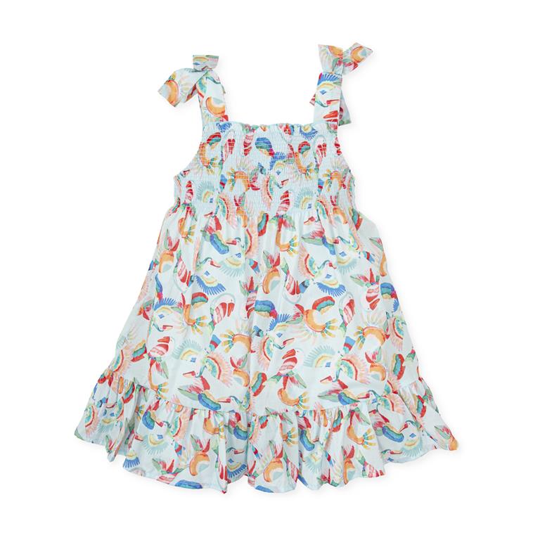 ALL SMALL Aquamarine Cotton Beach Cover-up Dress with Toucan pattern