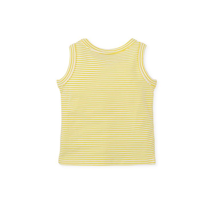ALL SMALL Yellow-White Striped Cotton Tank Top with Fish Pattern