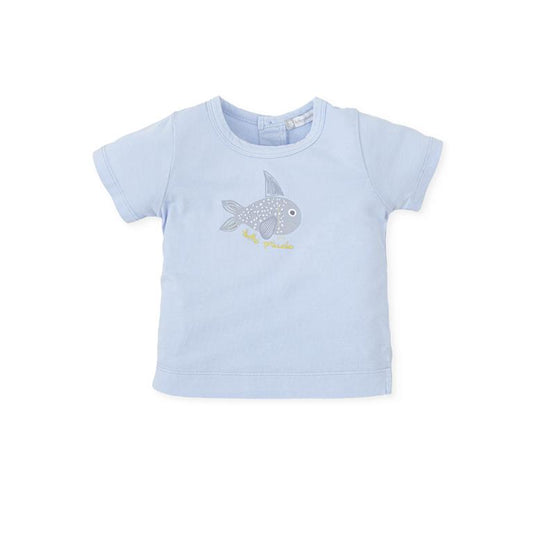 EVERYTHING SMALL Light Blue Fish Patterned Cotton T-shirt