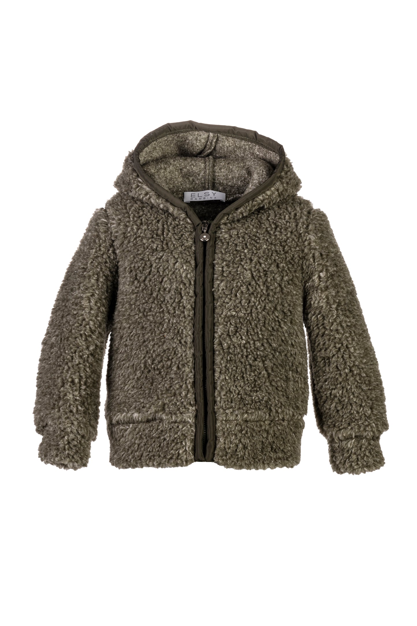 ELSY Bambina Giubbino Bouclé Verde Militare Autunno-Inverno