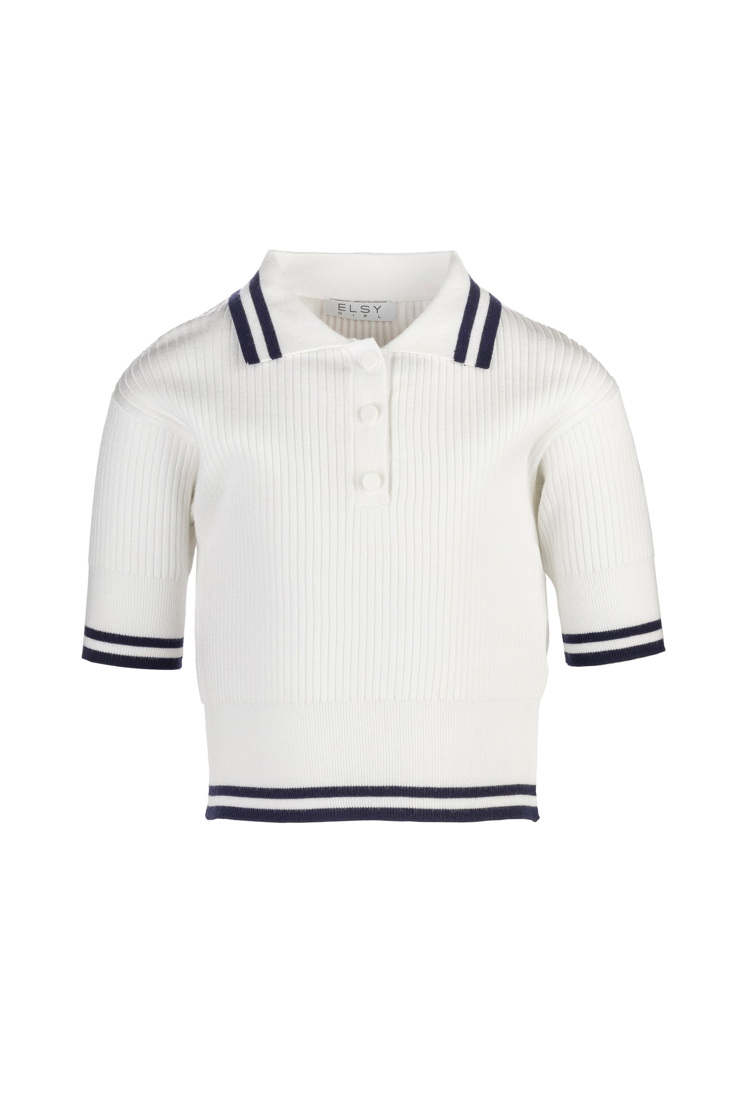 ELSY Girl Completo Due Pezzi Maglia Polo + Gonna Pantaloncino Bianco-Blu Navy Primavera-Estate