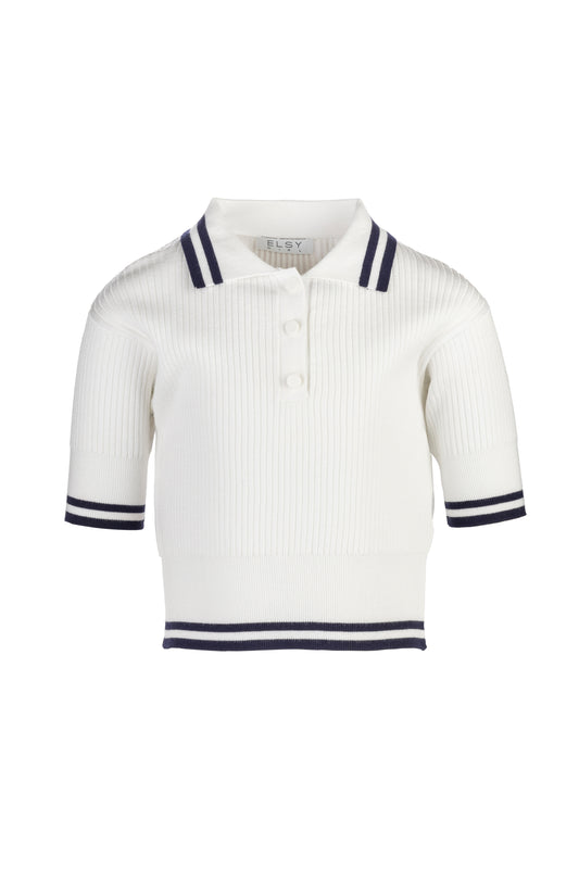 ELSY Girl Completo Due Pezzi Maglia Polo + Gonna Pantaloncino Bianco-Blu Navy Primavera-Estate