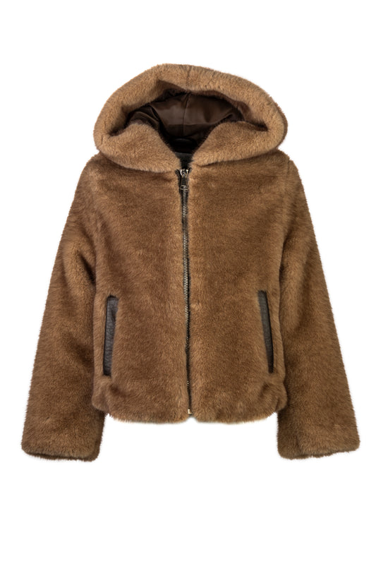 ELSY Girl Giaccone Corto Ecopelliccia Tortora