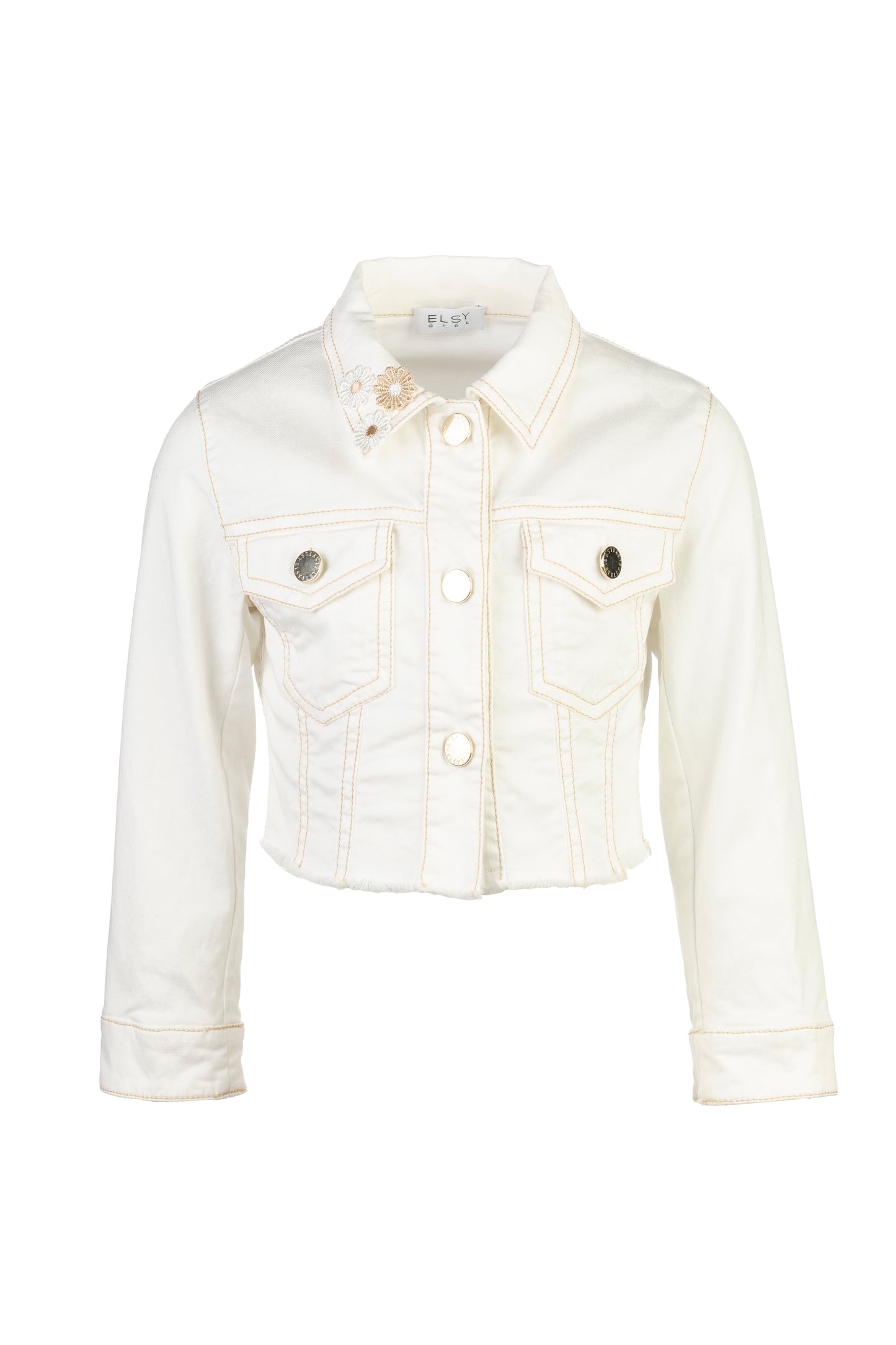 ELSY Baby Giubbino Jeans Colore Yogurt con Fiori Beige Primavera-Estate
