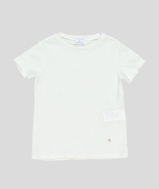 MANUEL RITZ Linen Blend Round Neck T-Shirt Chalk Color