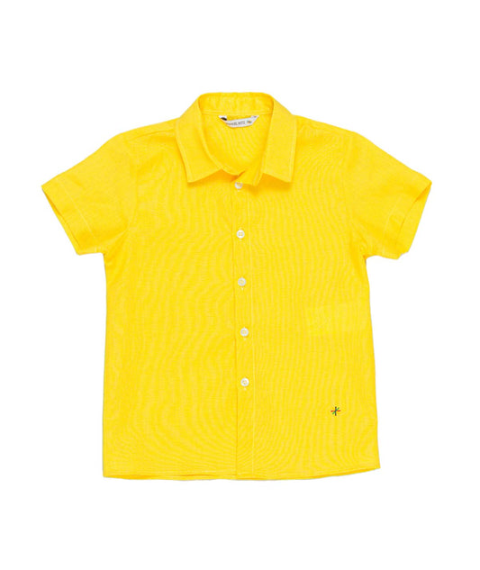 MANUEL RITZ Yellow Linen Blend Short Sleeve Shirt