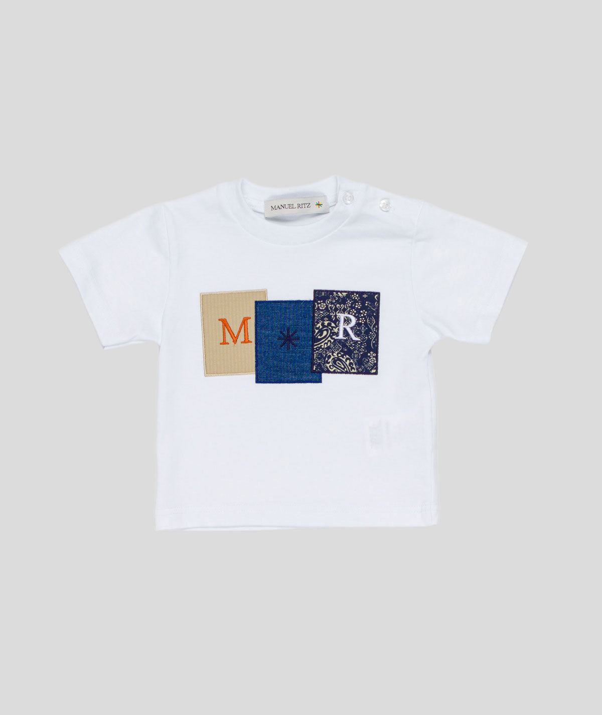 MANUEL RITZ T-Shirt Baby Cotone Bianco-Blu-Beige Primavera-Estate