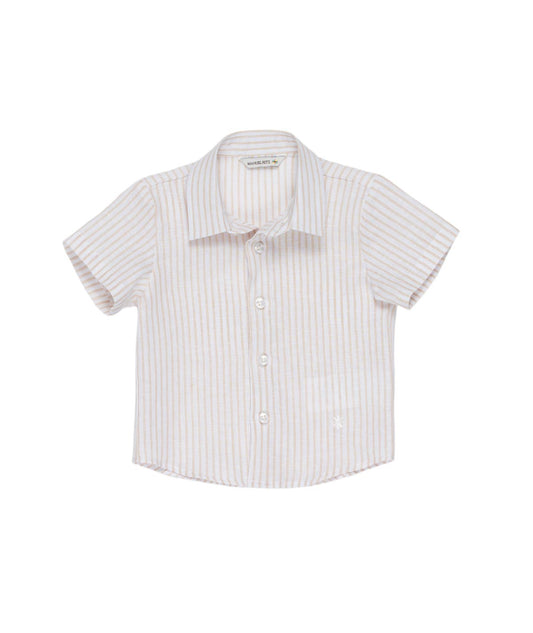 MANUEL RITZ Camicia Baby Misto Lino Righe Bianco-Beige Primavera-Estate