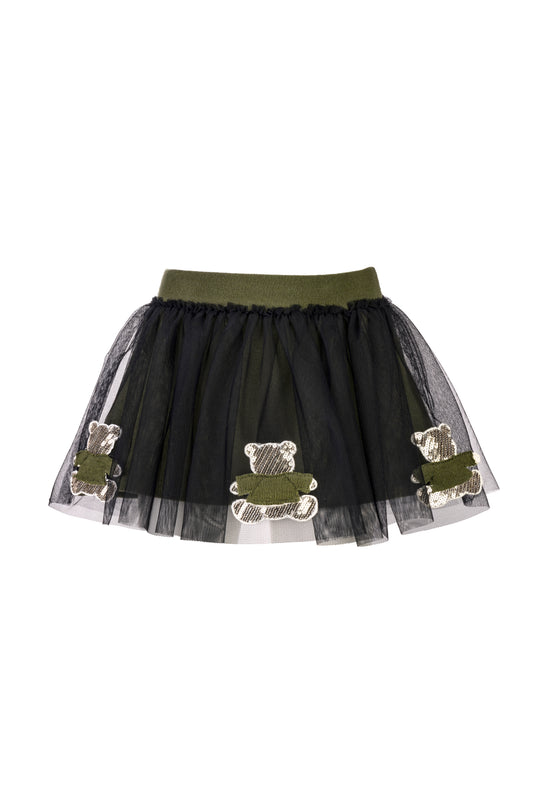 ELSY Bambina Shorts-Gonna Tulle Orsetti Nero-Verde Autunno-Inverno
